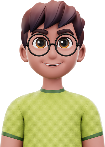 3D Avatar Green Shirt Man with Glasses Character